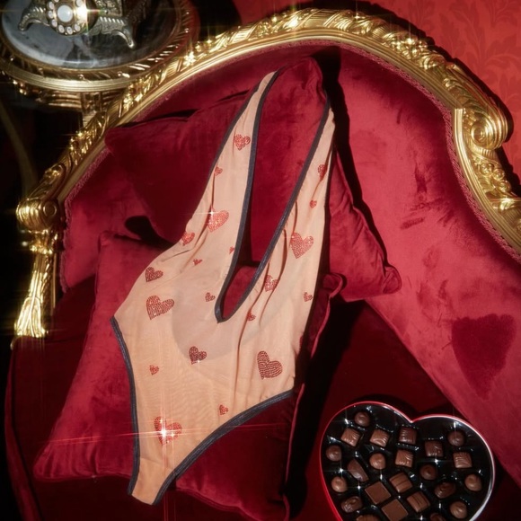 Dbleudazzled Hand Crystal Hearts Mesh Bodysuit - Picture 4 of 11